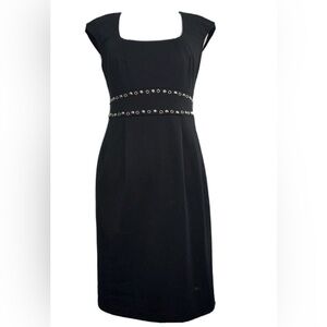 Maggy London Womens Dress Cap Sleeve Sheath Studded Accent Pockets Black Size 10